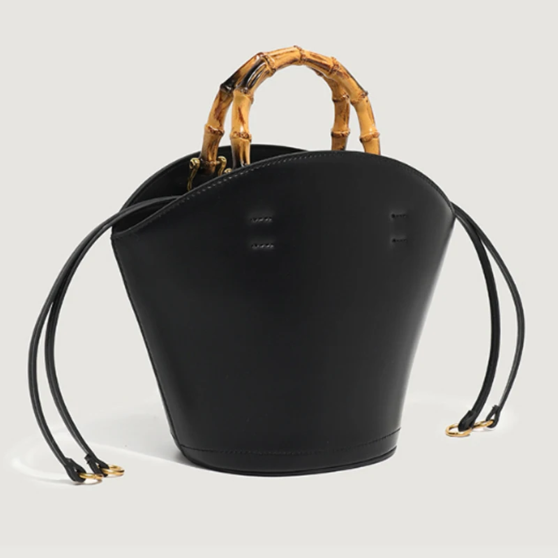 New design bucket bag fashion bamboo handle soft leather women bag single shoulder crossbody bag