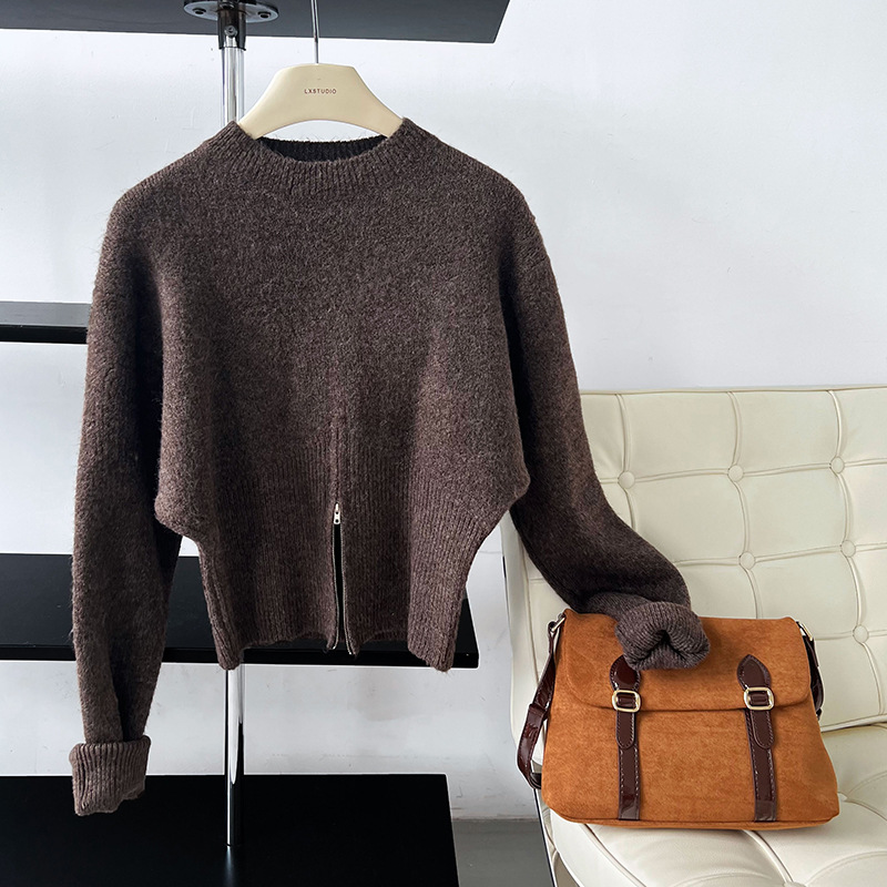 Korean Solid Long Sleeve Loose Crew Sweater
