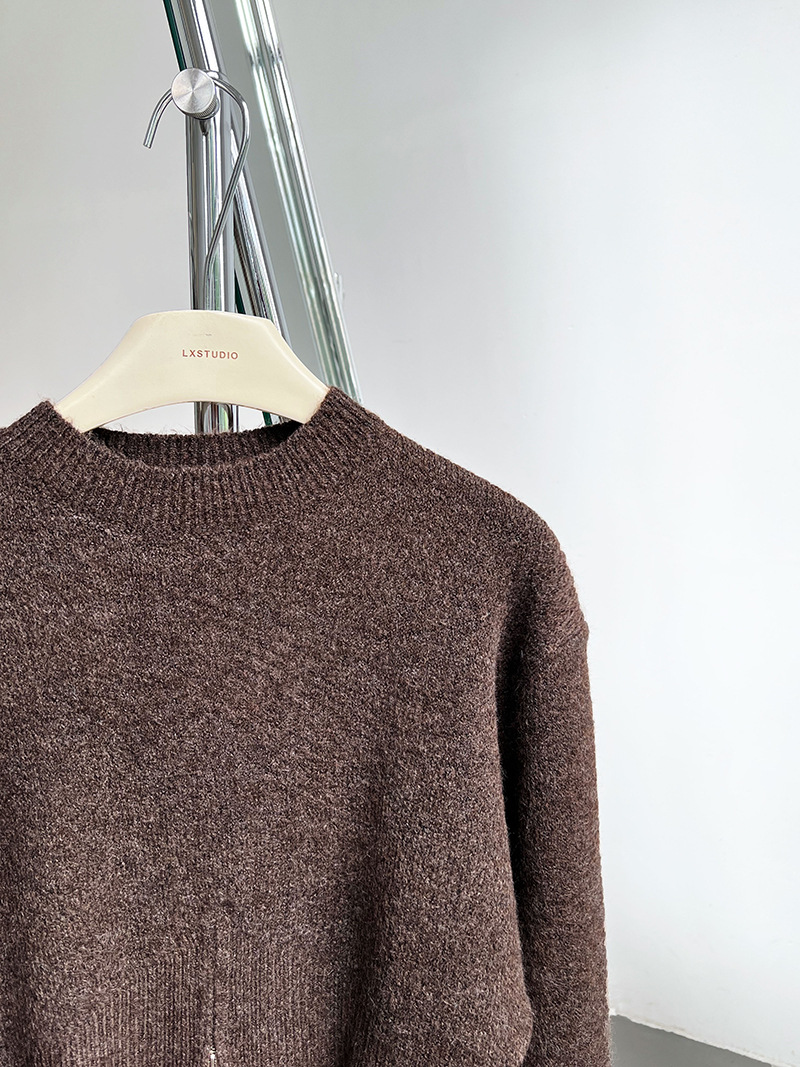 Korean Solid Long Sleeve Loose Crew Sweater