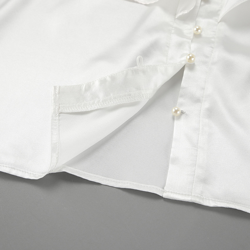 Relaxed Fit Flounce Hem Mandarin Neck Shirt