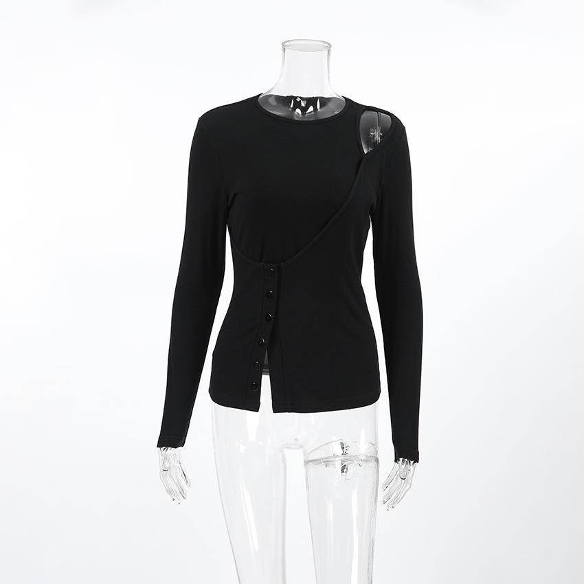 Tailored Cutout Round Neck Long Sleeve Blouse