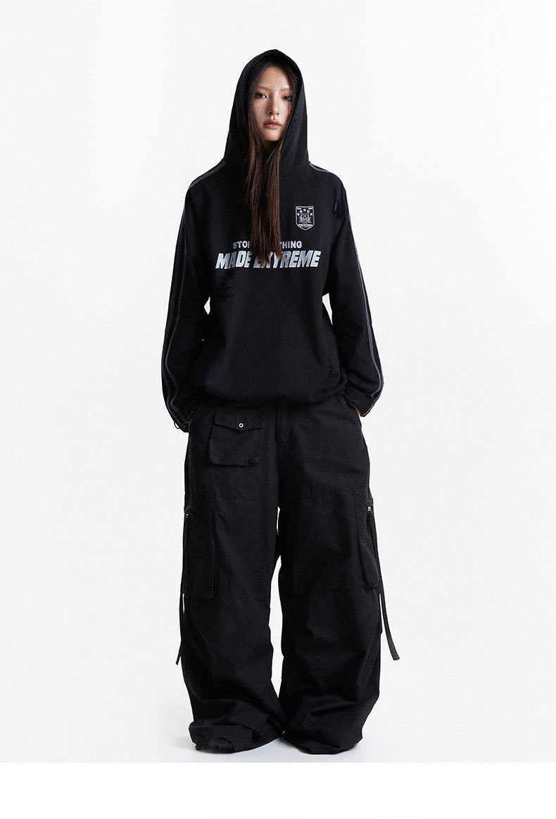 Oversized Distressed Letter Print Hoodie