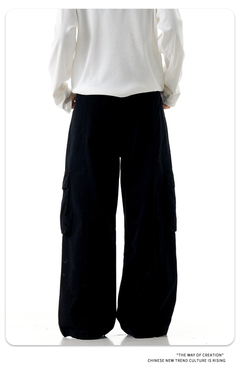 Straight Leg Work Pants for Men and Women Street Loose Wide-Leg Aged Casual Long Trousers