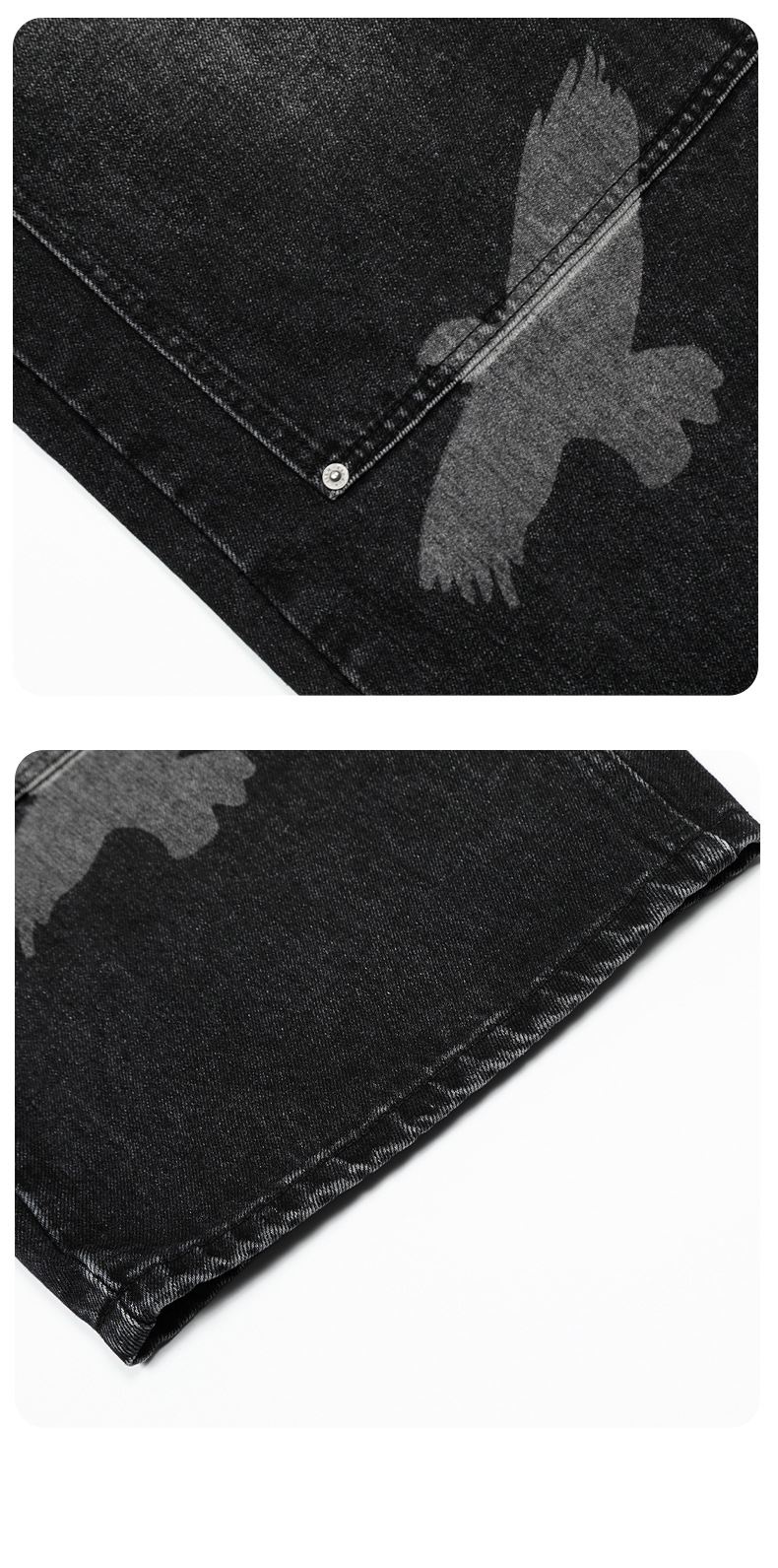 Jeans with Pigeon Pattern for Men and Women, Loose Fit Wide Leg Trousers