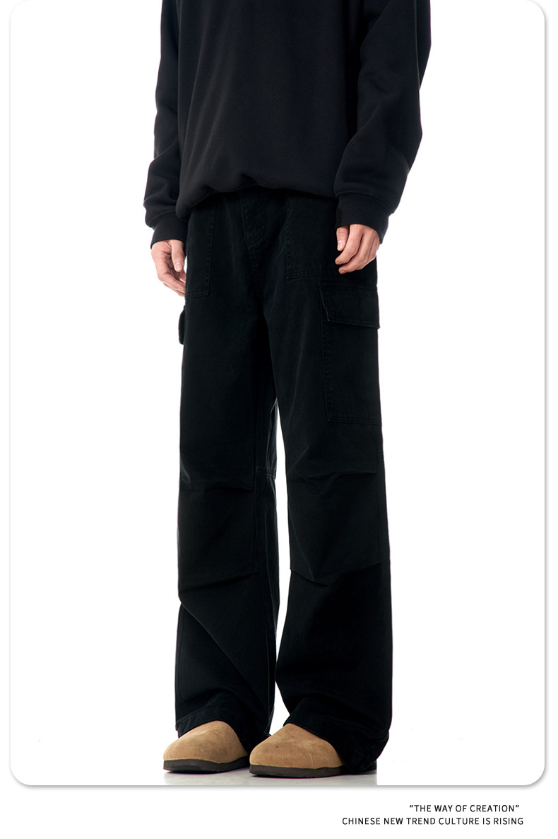 Faded Vintage Pleated Trendy Loose Fit Straight Leg Wide Leg Casual Trousers for Men and Women