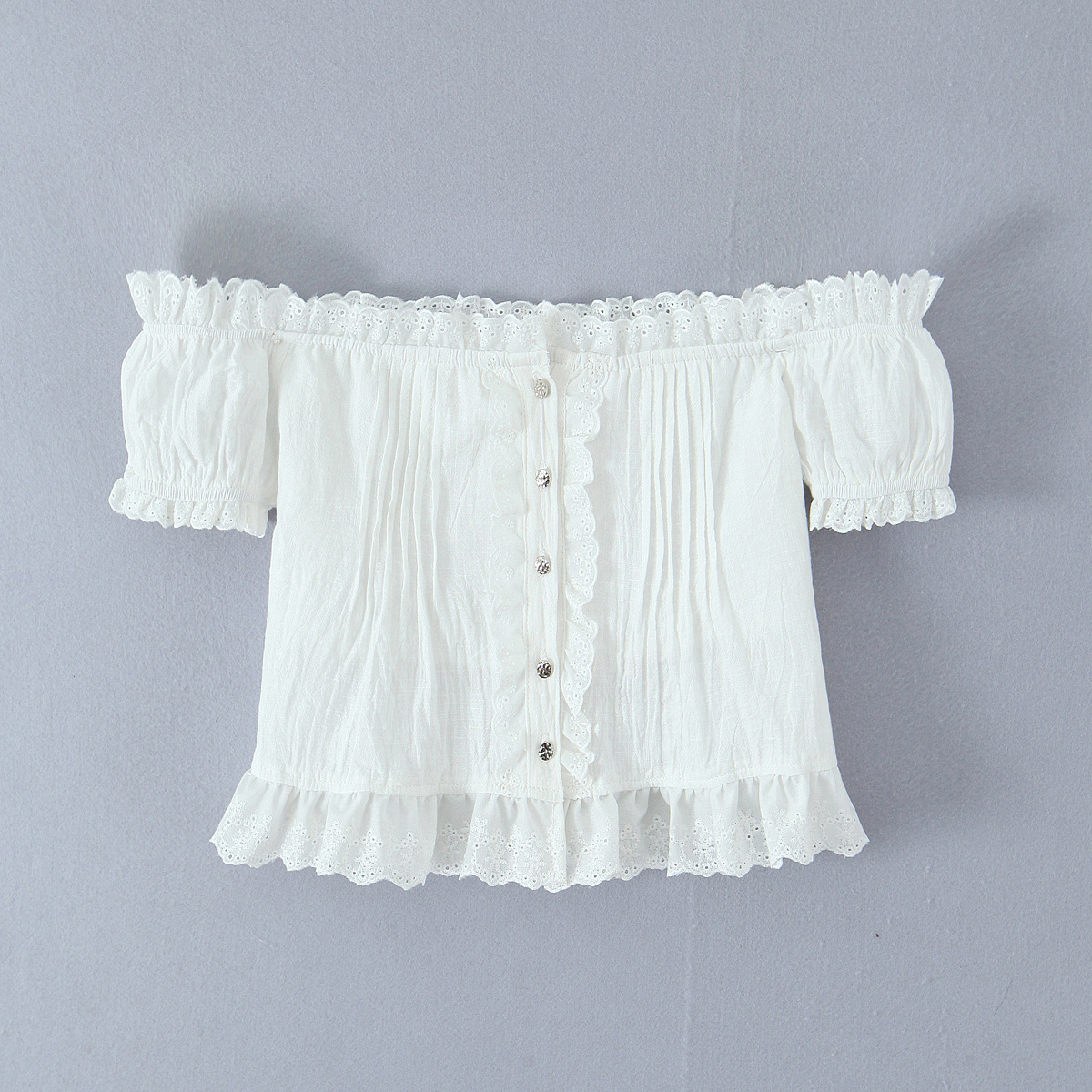 Ivory Cotton Mushroom Eyelet Gathered Top