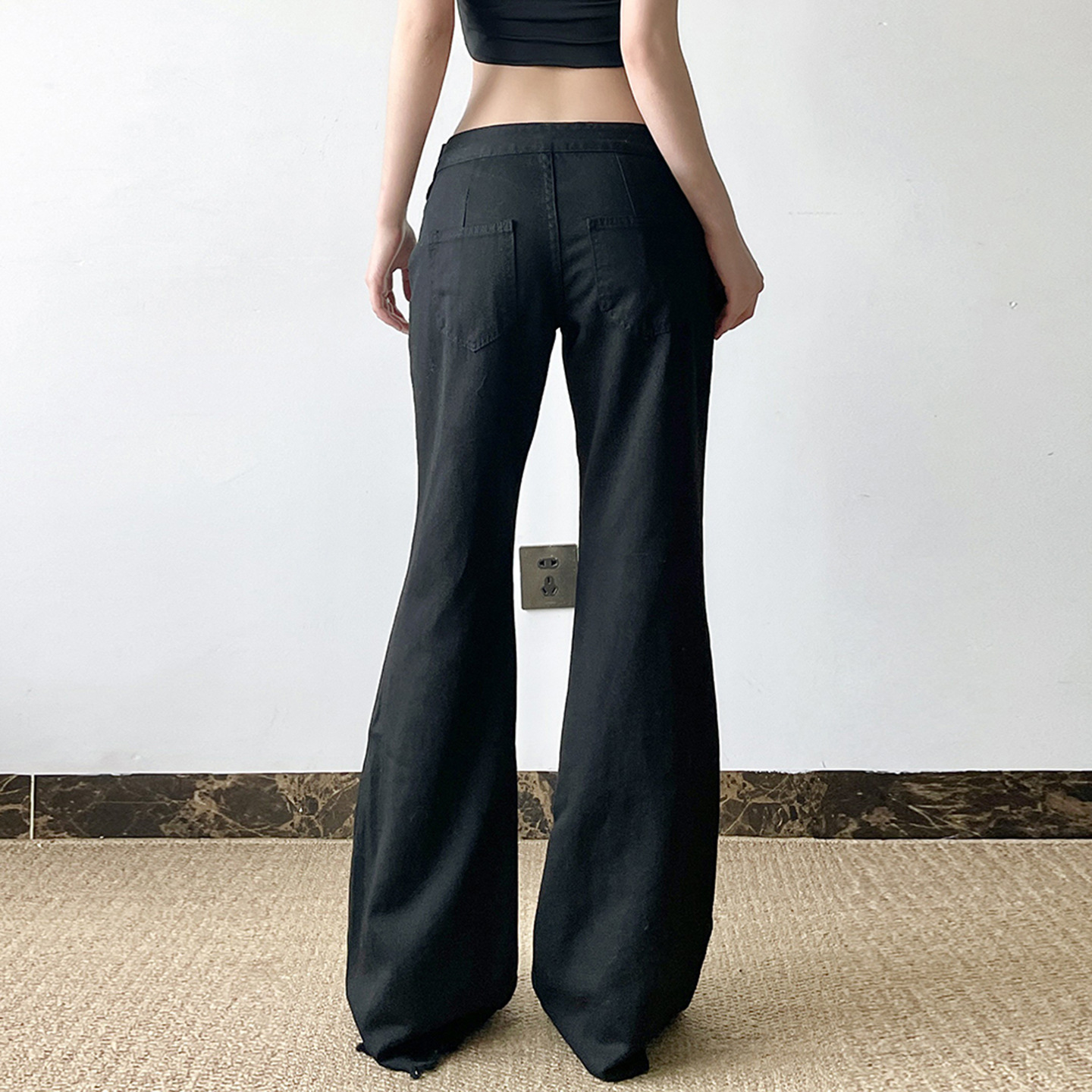 Low waisted workwear women's double row buckle multi pocket splicing straight leg wide leg jeans
