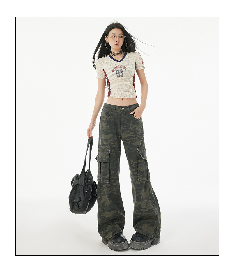 Women's Camouflage Flared Jeans Loose Hip Hop Trumpet Work Pants
