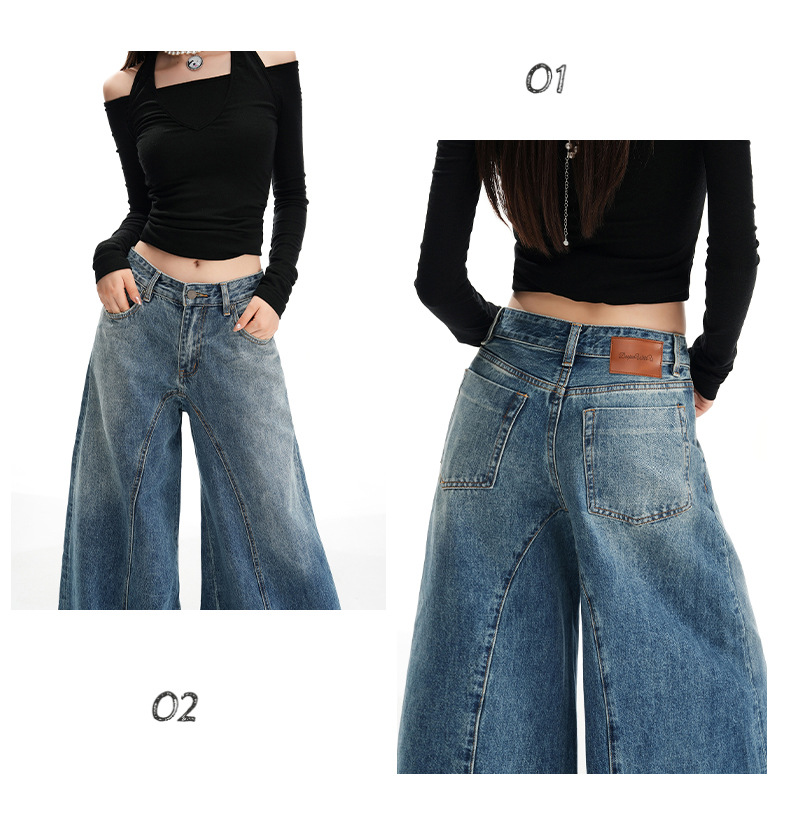 Wide Leg Jeans for Women Autumn New Design Deconstructed Style American Cut Loose Straight Pants