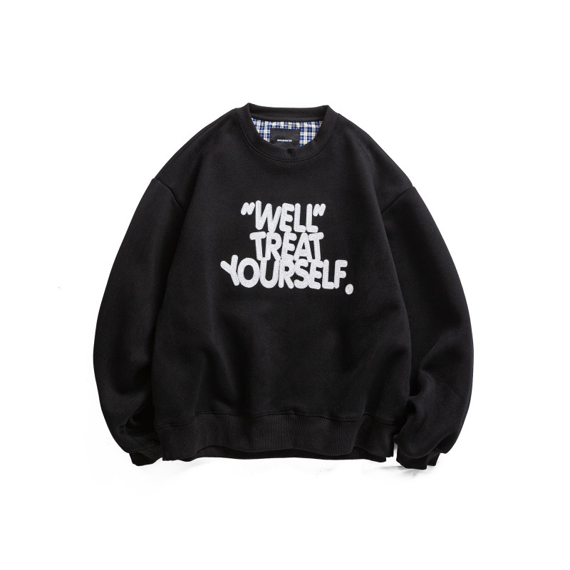 Japanese Vintage Typography Stitched Crew Oversized Hoodie