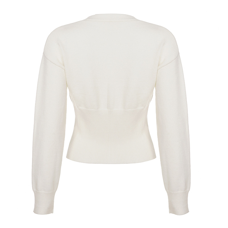 Plain Slim-Fit Core-Spun Yarn Plunge Cropped Cardigan