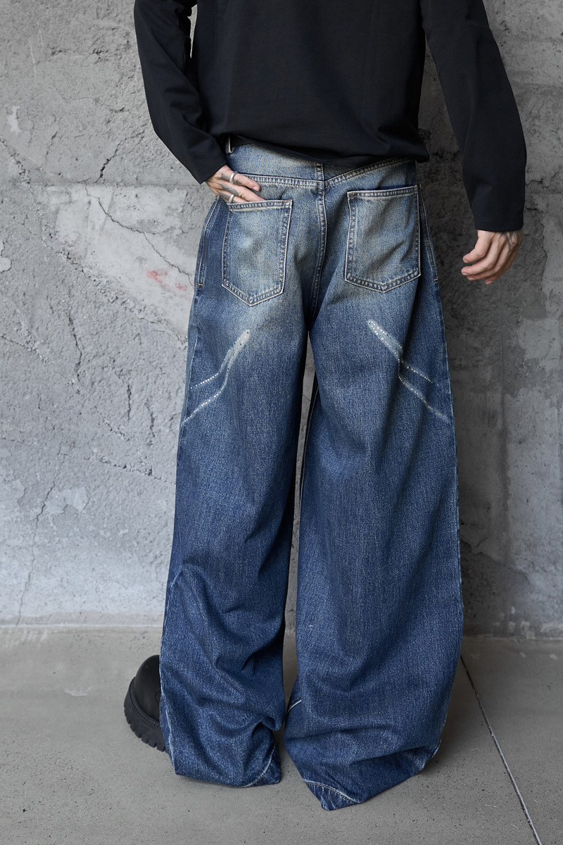 Style Butterfly Cat Whisker Laser-Printed Denim Pants with Unique Design, Wide Leg, Loose Fit, Straight Cut, Oversized Jeans