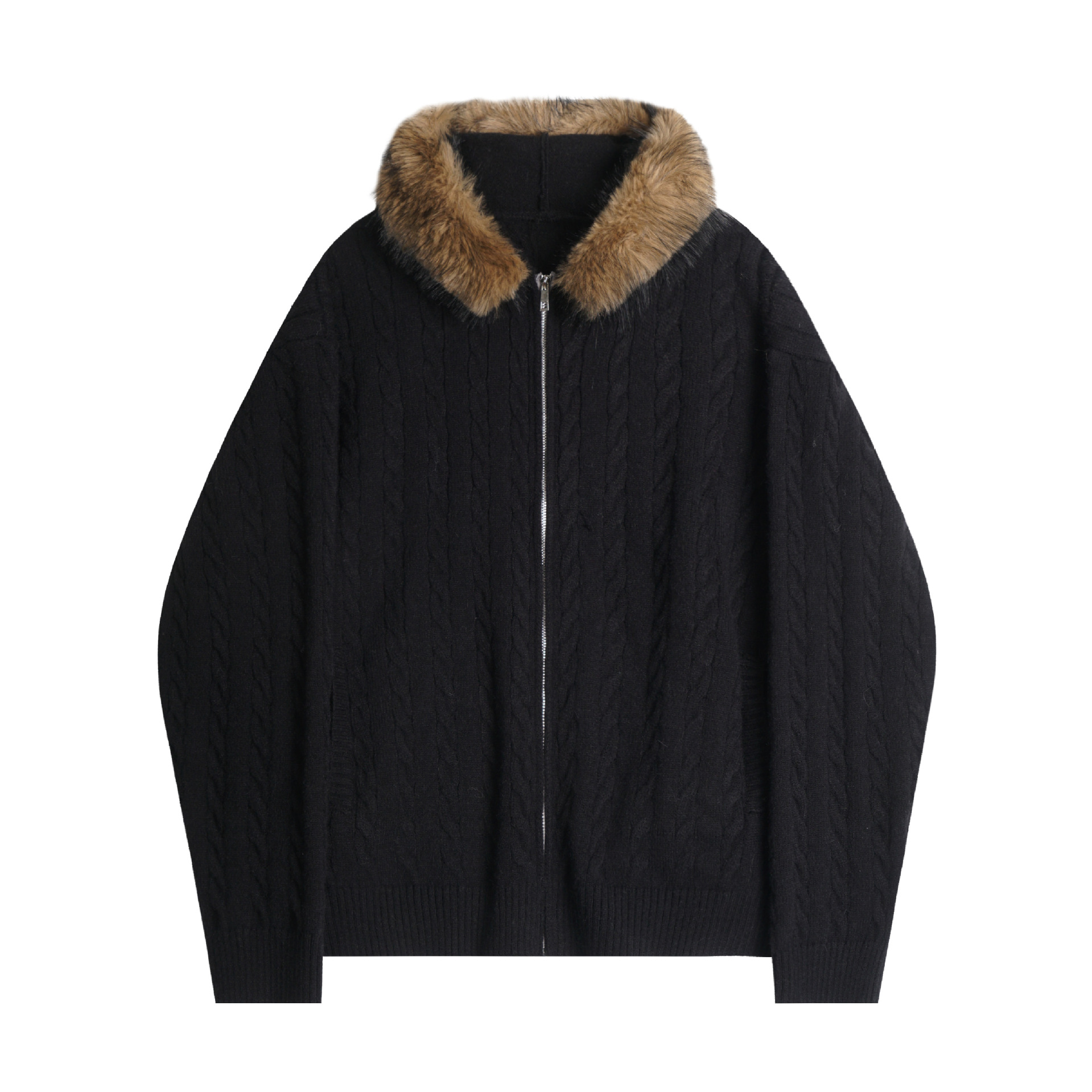 Retro Cotton Blend Zip Front Sweater