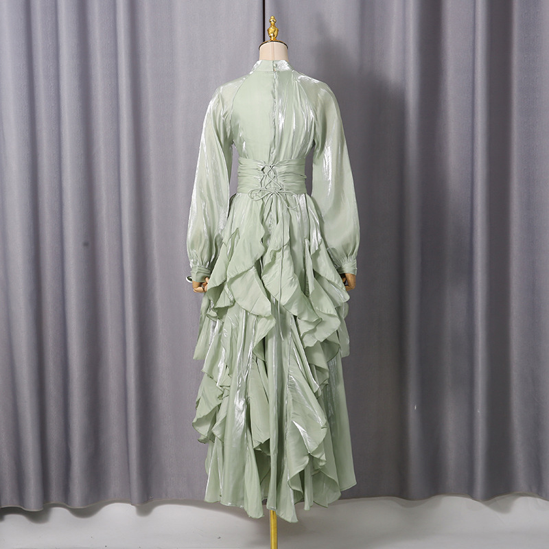 Cotton Blend Fit and Flare Ruffle Maxi Dress