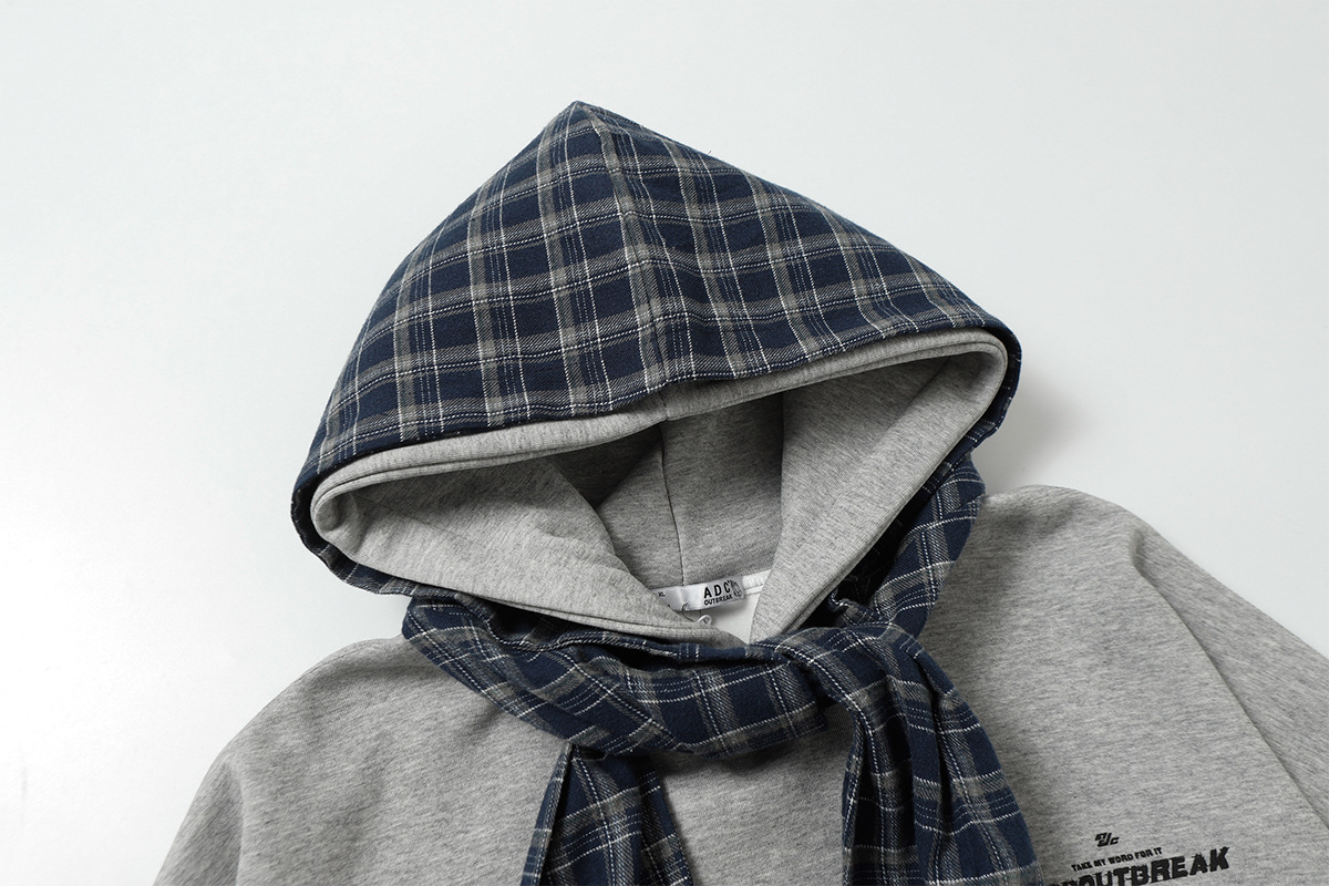 American Retro Checkered Cotton Faux Layer Oversized Hoodie