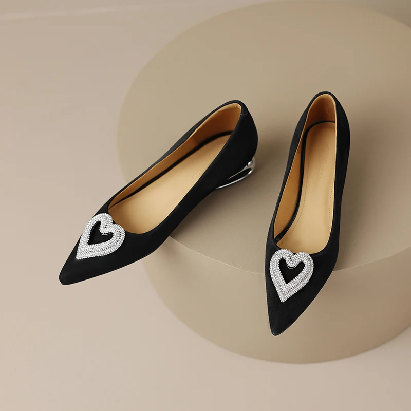 Elegant With Low Heel Brand Genuine Leather High Heels Metal Button Heels For Women Comfortable Pumps Pointed Toe