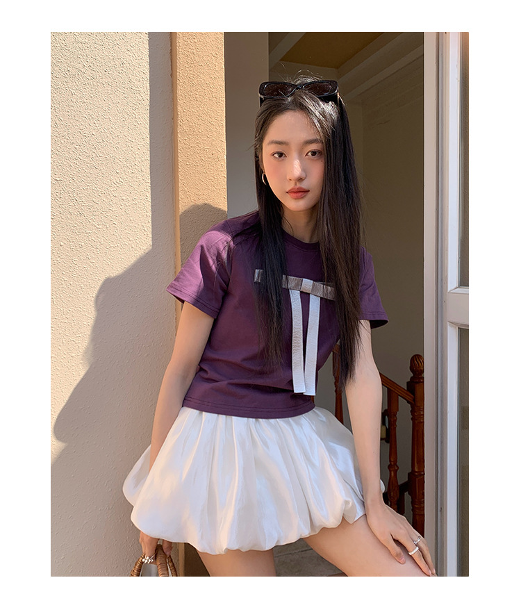 Ladies' Body-Hugging Round Neck Tie Front T-shirt