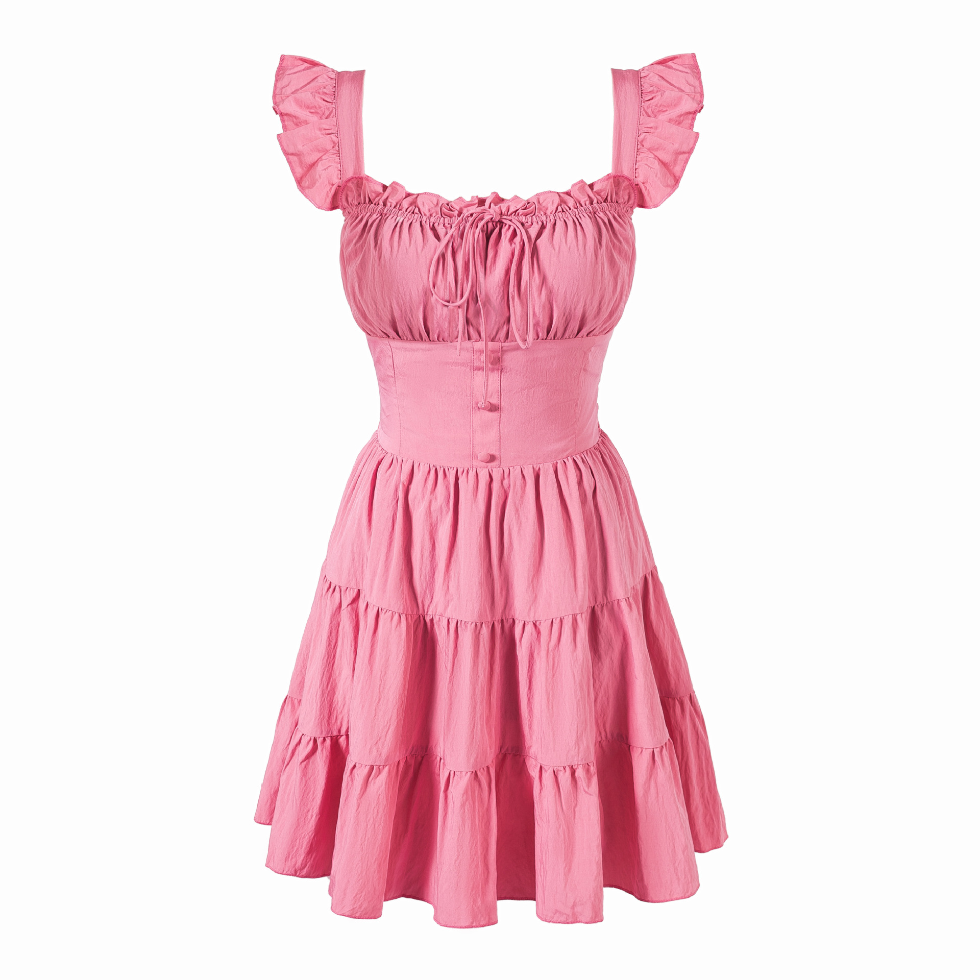 Square Neck Strapless Dress Waist-Cinching Short Skirt
