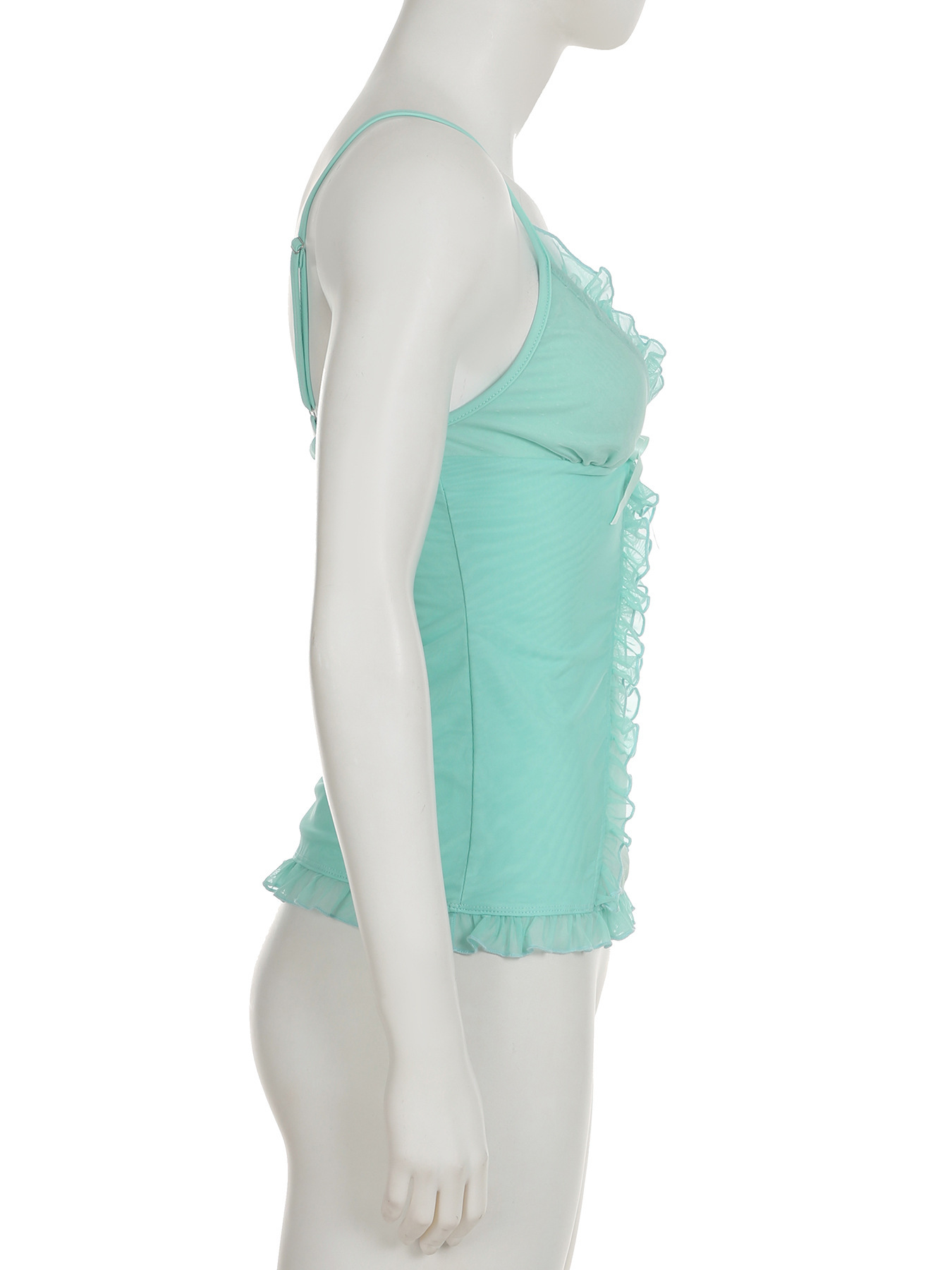 Mesh splicing deep V-neck mint green camisole vest