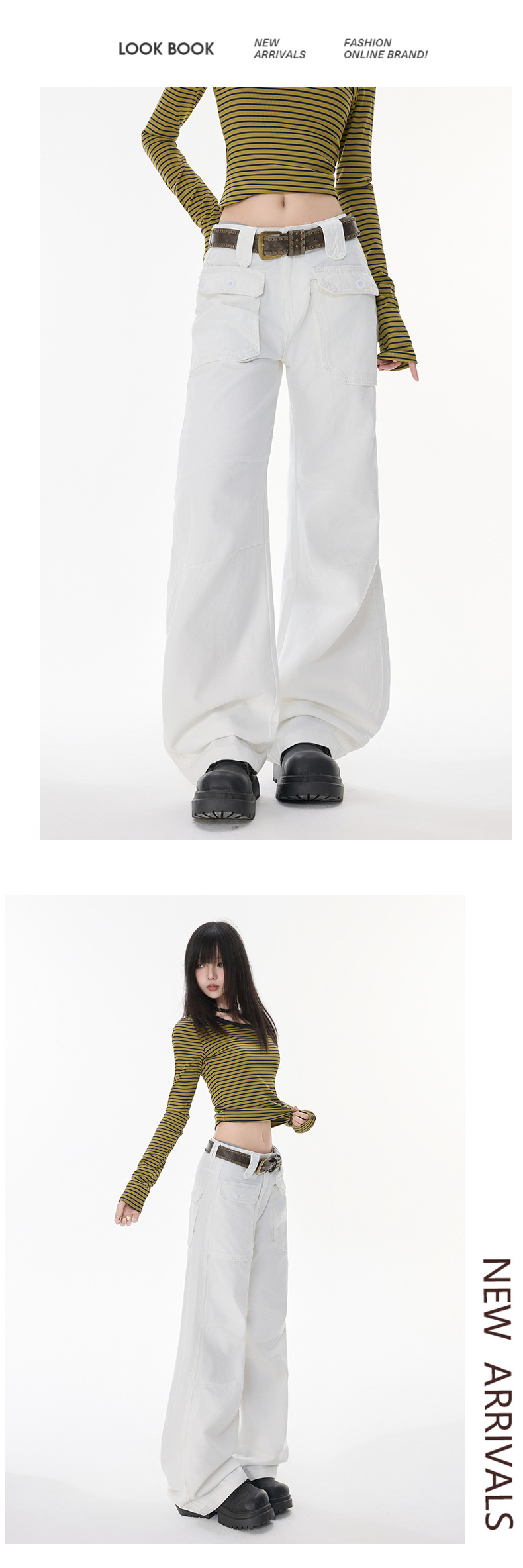 Women's Multi-Pocket Flared Work Jeans with Pleated Design and Low Waist Bootcut Style
