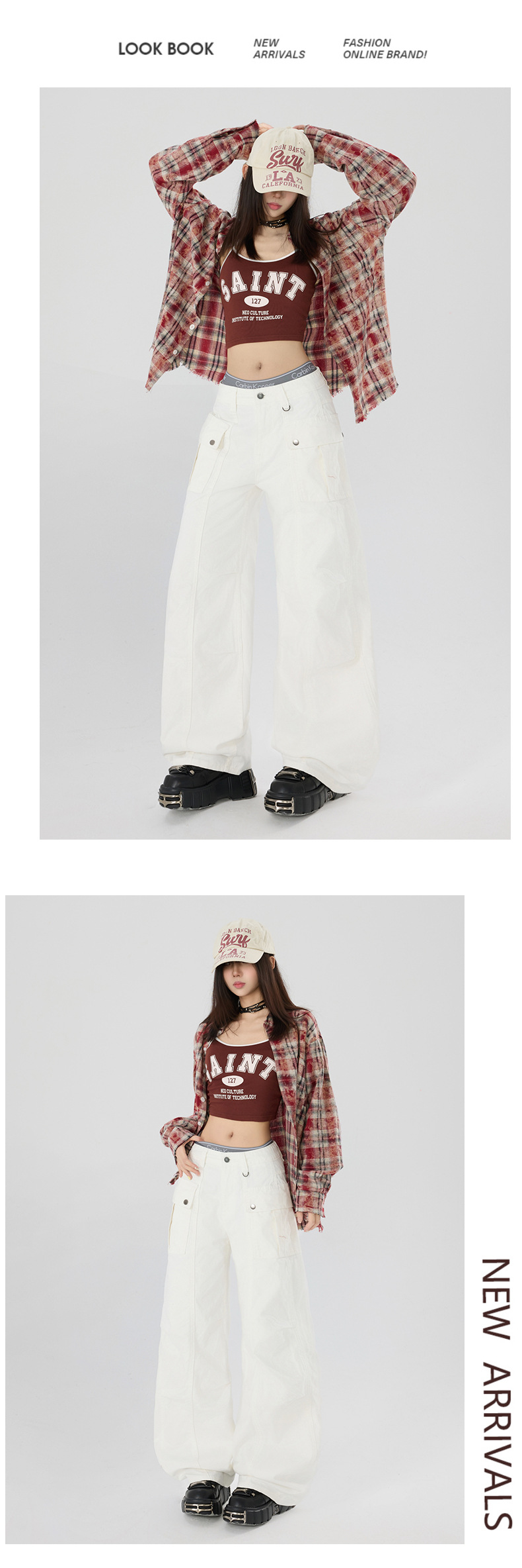 Women's Design Work Pants with Pleats Multiple Pockets Casual Washed Wide-Leg Jeans