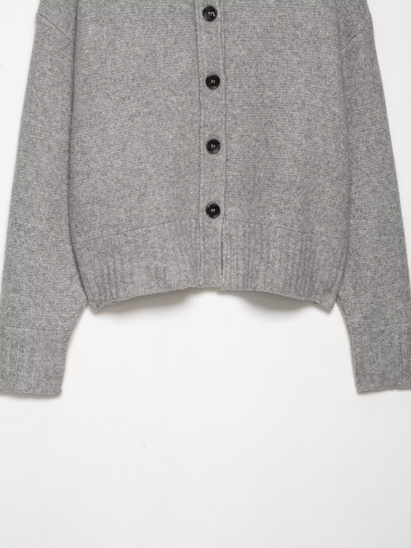Ladies Charcoal Polyester Button-Front Full-Length Sleeve Sweater