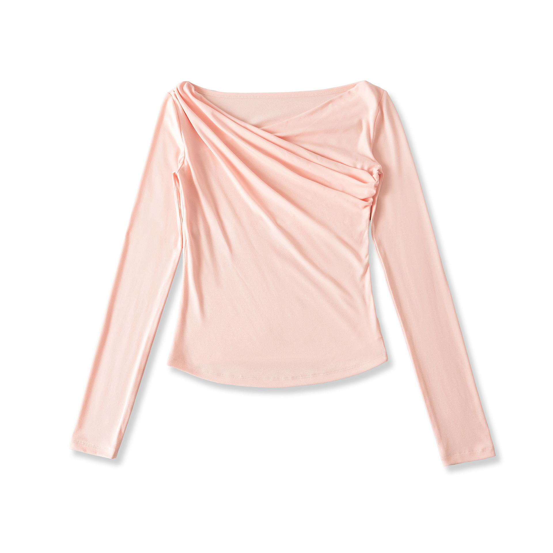 Asymmetric Neck Shirred Full Sleeve T-Shirt