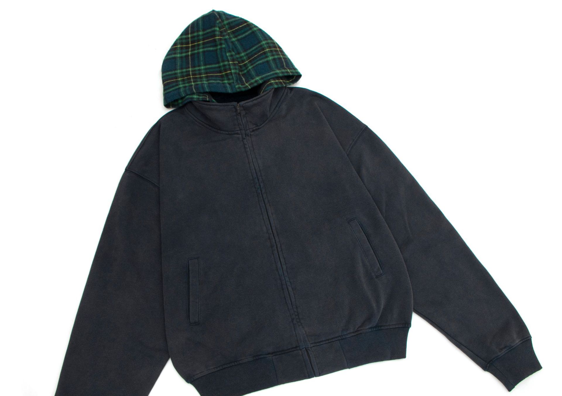 Cotton Checked Relaxed Streetwear Hood Sweatshirt