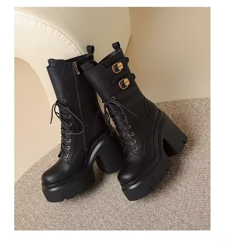 Women's Martin boots with thick sole and height increasing midsole
