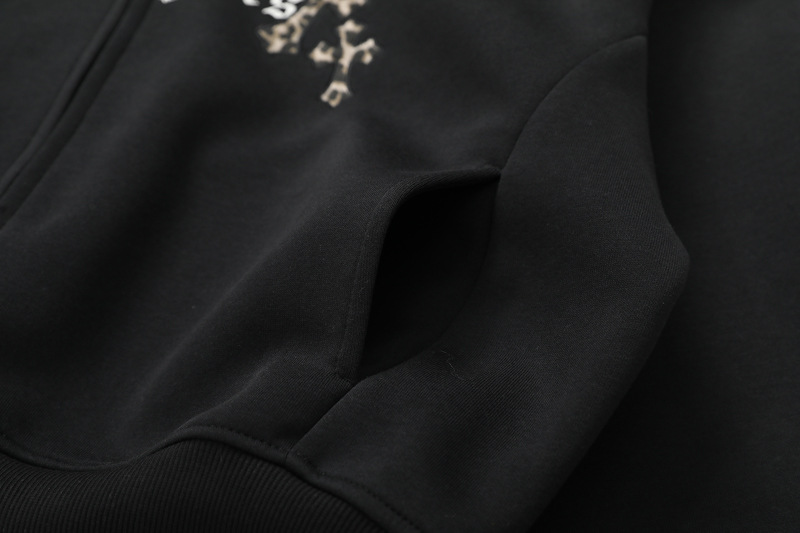 Crop Cheetah Stitch Panel Hood Jacket