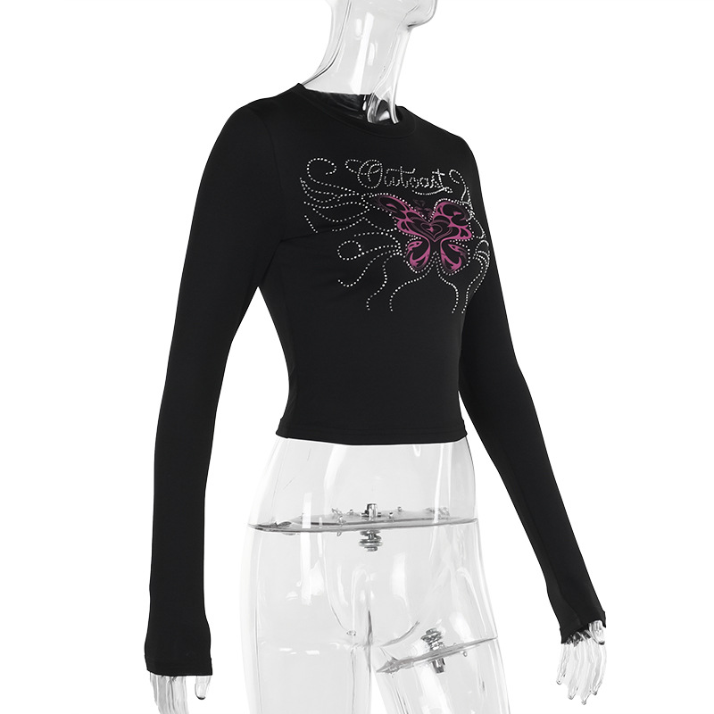 Ladies' Winged Jeweled Full Sleeve Round Neck Top