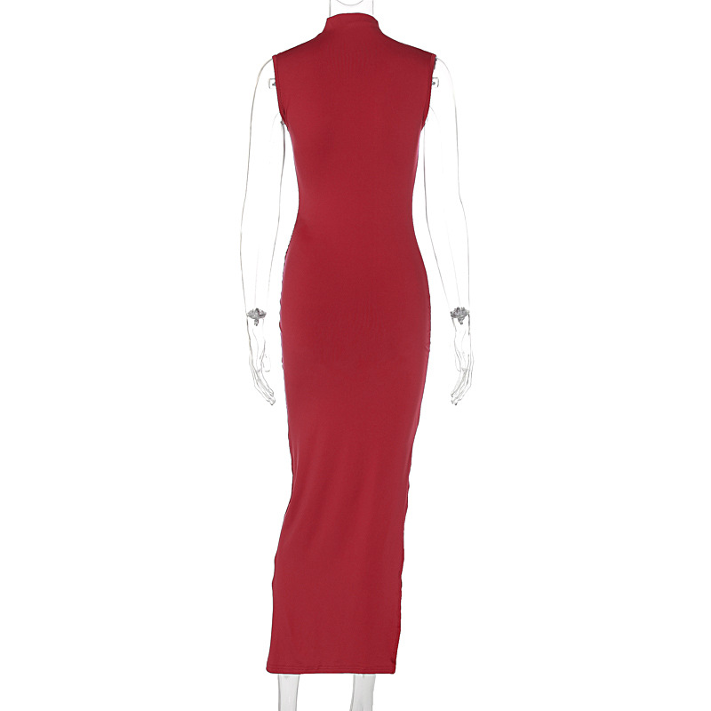 Mock Neck Side Split Bodycon Maxi Dress