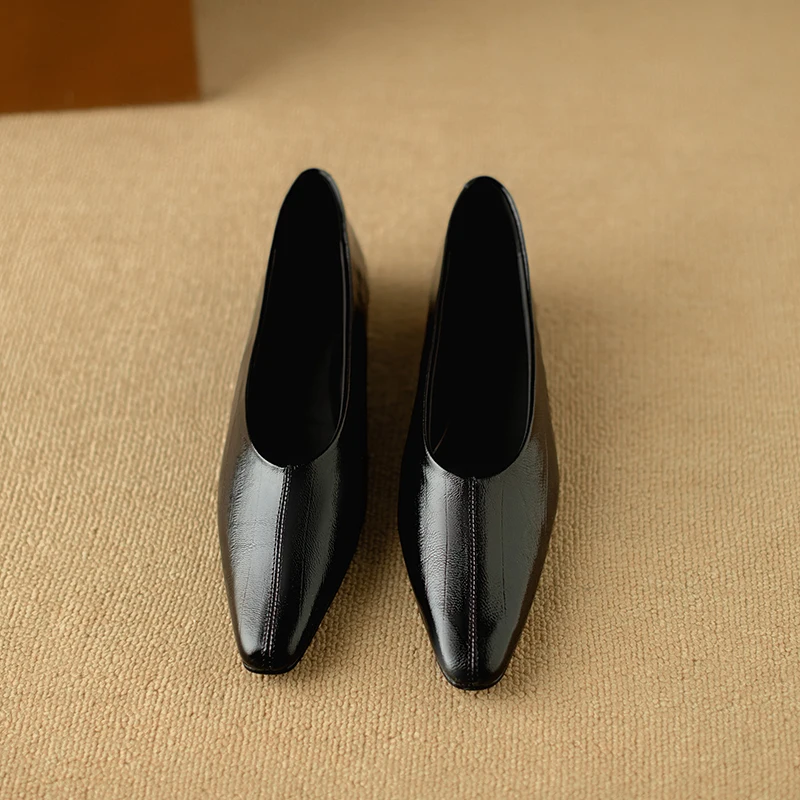 Fashion Genuine Leather mid heels woman elegant Loafer office lady square toe party pumps