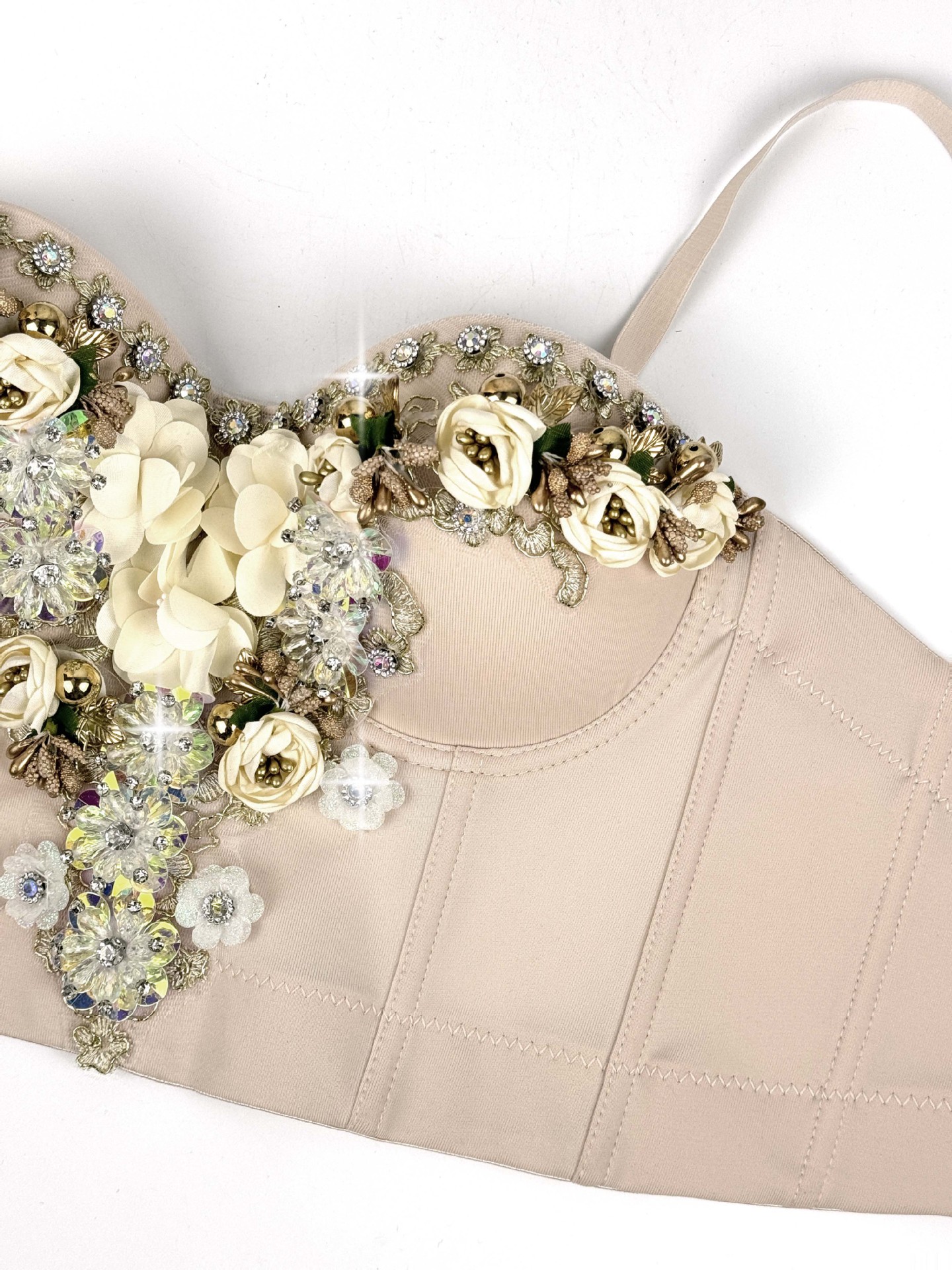 European and American Style Three-dimensional Flower Rhinestone Beaded Corset Fashion Luxury Sexy Outerwear Bone Strap Top