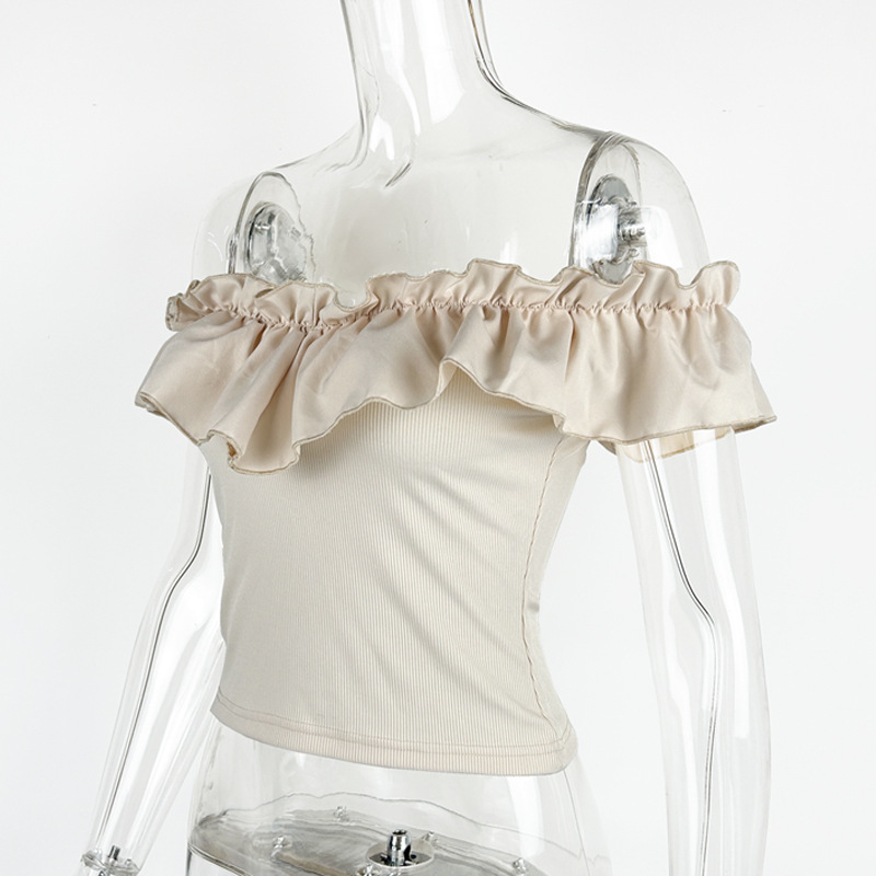 Women's solid color sexy ruffle edge decorative top