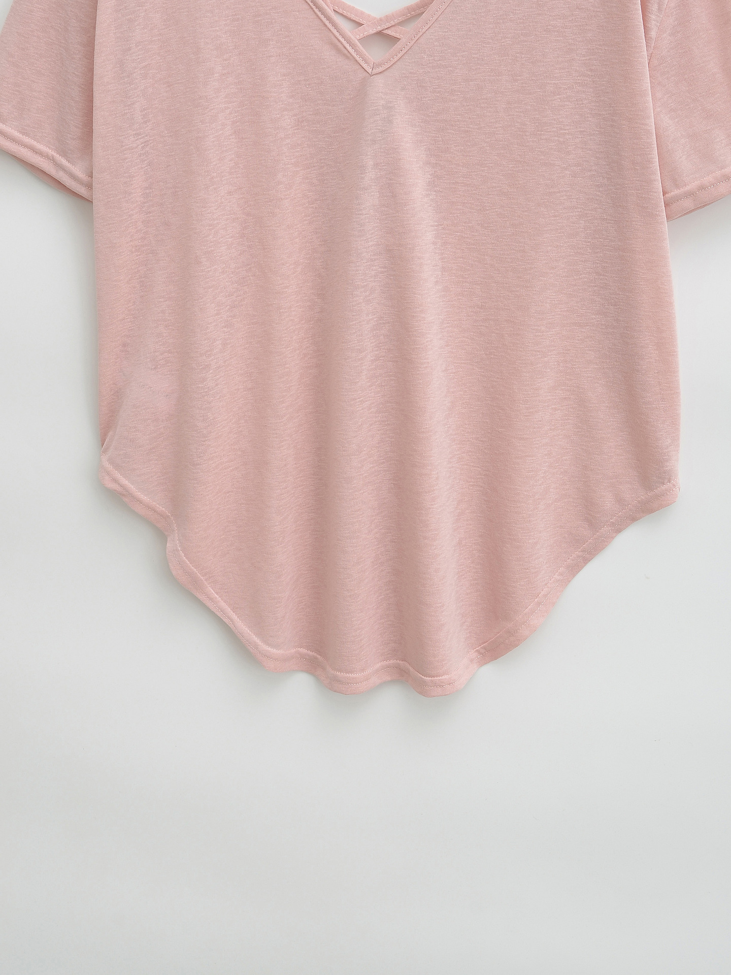 Tie Rope V-Neck Short Sleeve Loose Casual T-Shirt