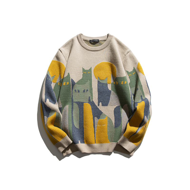 Japanese Workwear Oversized Color Block Long Sleeve Sweater
