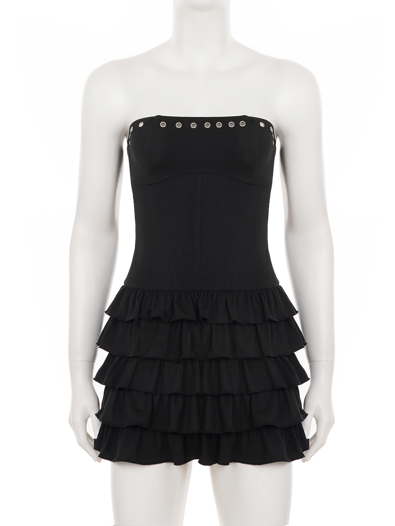 Sweet and Spicy Style Tube Top Waist-Cinching Fluffy Cake Skirt Design Eyelet Perforated Mini Short Dress