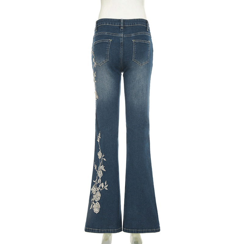Rose embroidery retro gradient niche spicy jeans