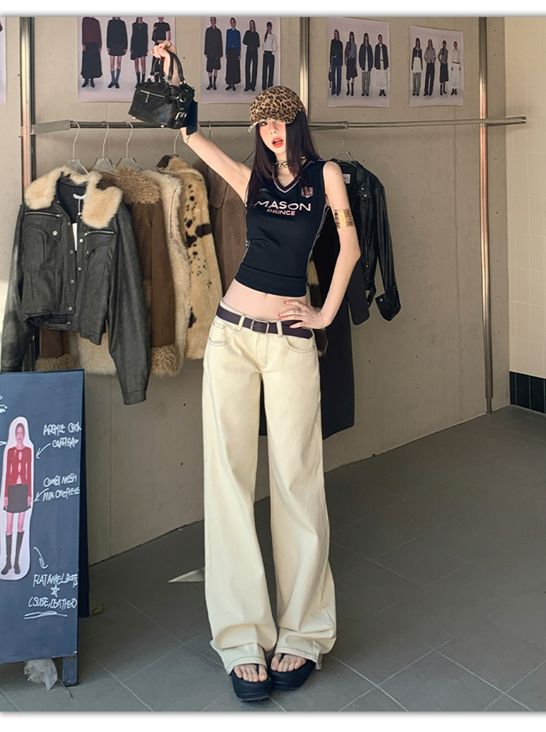 Women's Low Waist Wide Leg Jeans Summer Loose Slim Straight Pants