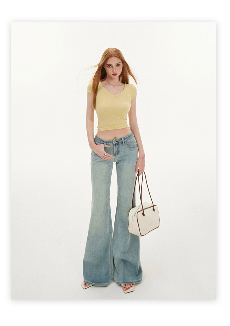 Women's Light Blue Denim Pants Spring Spicy Girl Low Waist Elastic Fitted Hoof Pants