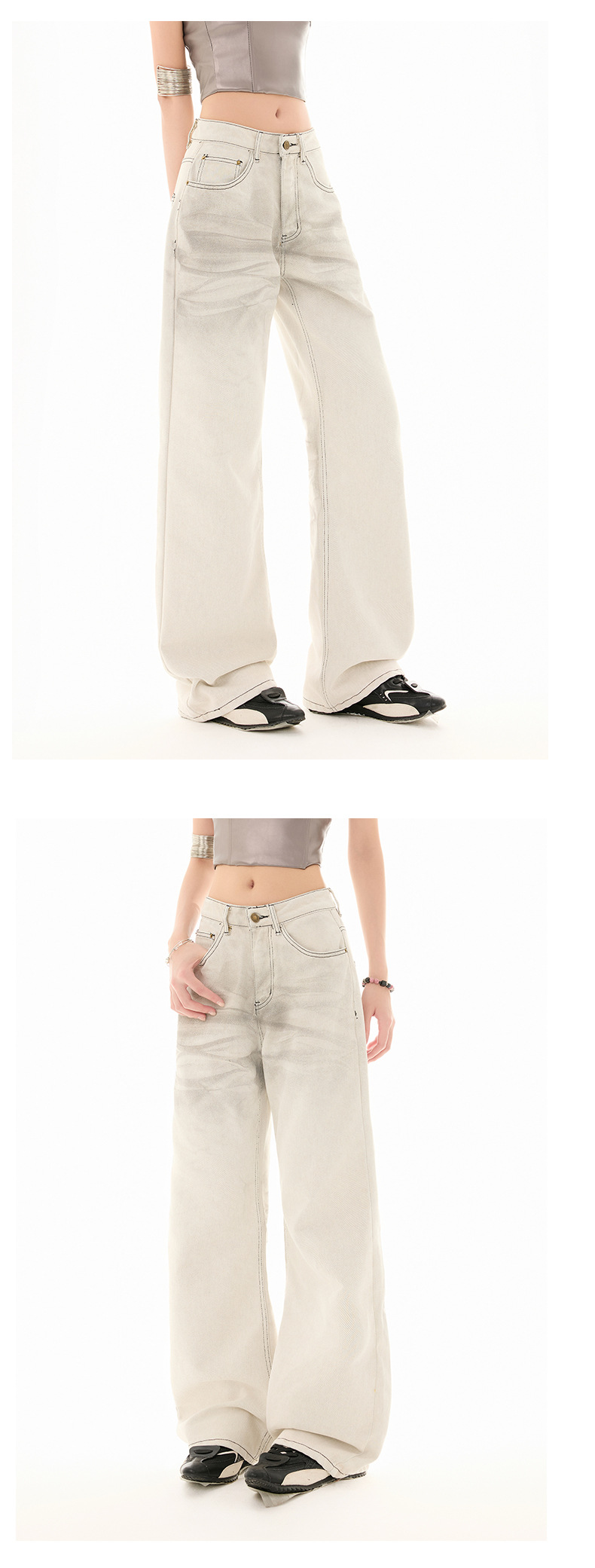 Heavy Washed Design Loose Casual Wide-Leg Straight Leg Jeans