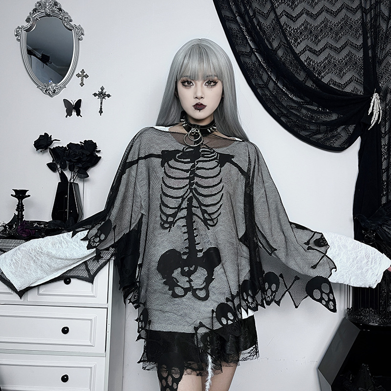 Sexy One-Shoulder Skeleton Print Cape