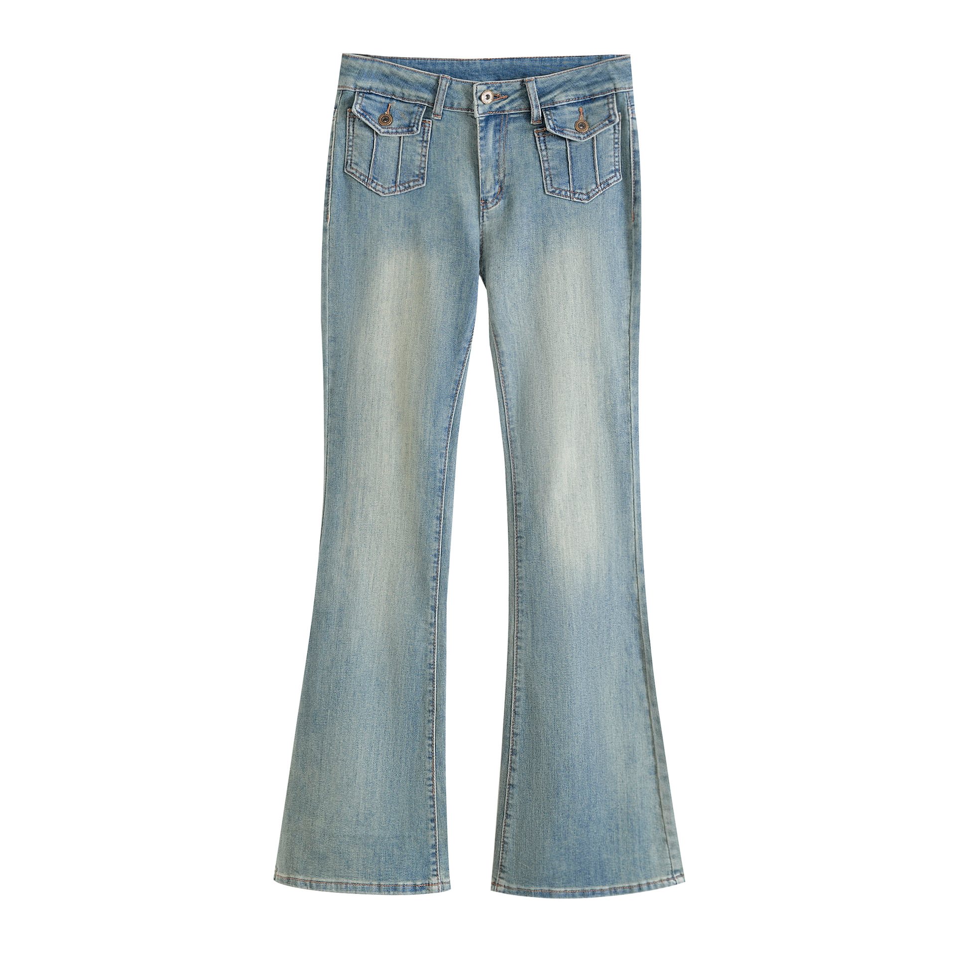 Low waist button slim fit flared jeans