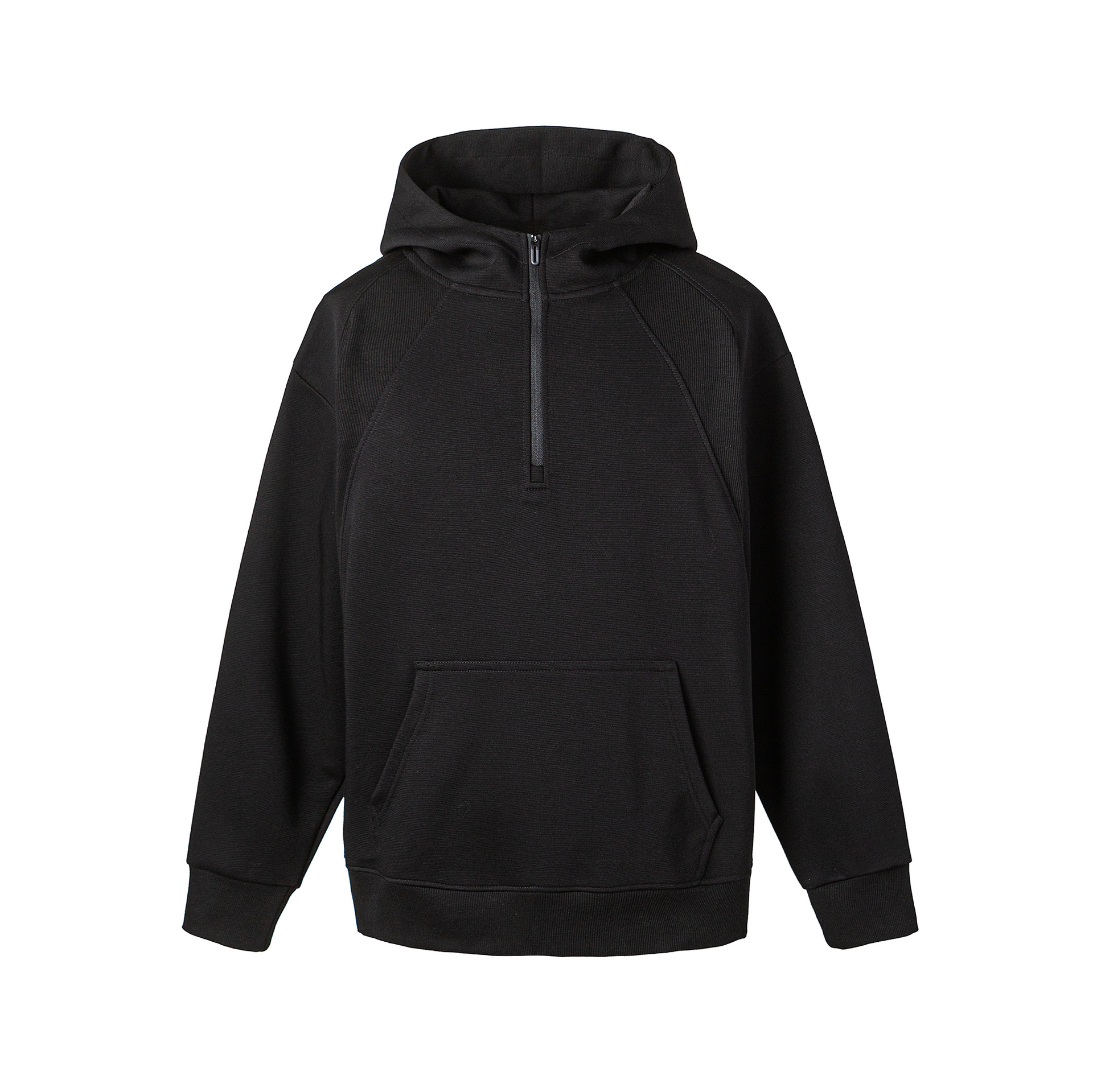 Oversized Single-Tone Sectioned Hood Zipper Sweatshirt