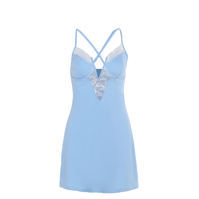 Sleeveless Short Plunging Polyester Dress