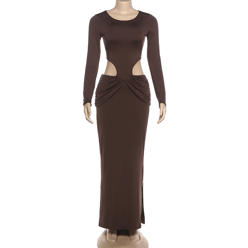 Scoop Bold Cutout Thigh-High Split Wrist-Length Sleeve Dress