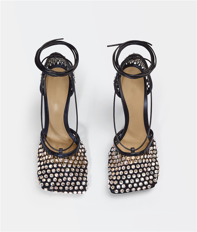 Processing Time:7-15 days after placing orders Women's Summer Fashion Sexy Hollow Out Water Diamond Mesh Bread Head Sandals European and American High Heel Show Shoesdals