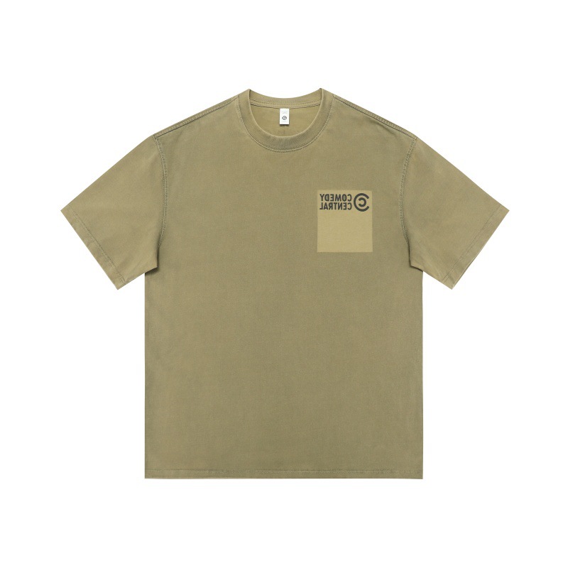 Washed and distressed letter print design with small neckline and short sleeved T-shirt