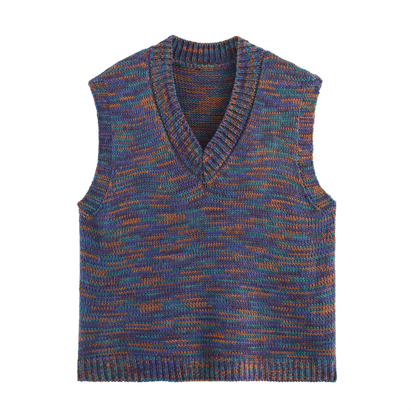 Style Women's Fashion Casual Sleeveless V-neck Short Knit Top